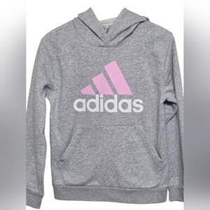 Adidas Kids Gray Hoodie with Pink Graphic